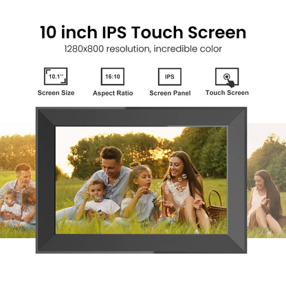 SKYRHYME 10.1 Inch Digital Picture Frame with 32GB Storage, FRAMEO WiFi Digital Photo Frame, 1280 * 800 IPS Touch Screen, Auto-Rotate Slideshow, Easy to Share Photo/Video via Free App