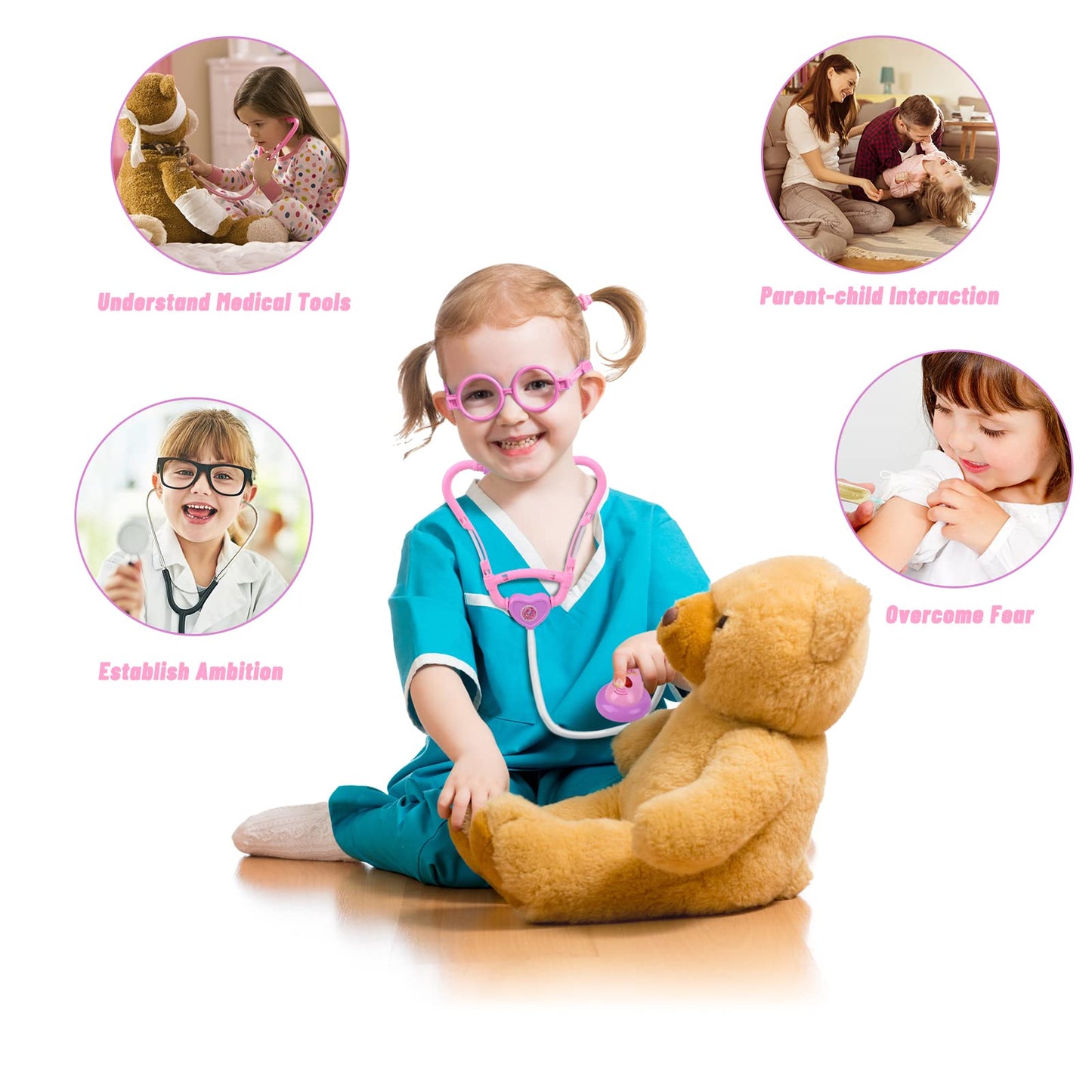 Gifts2U Doctor Kit for Kids, 28 Pieces Pretend Play Educational Toy Doctor Kit, Medical Kit with Sethoscope Doctor Playset for for Girls Ages 3-6