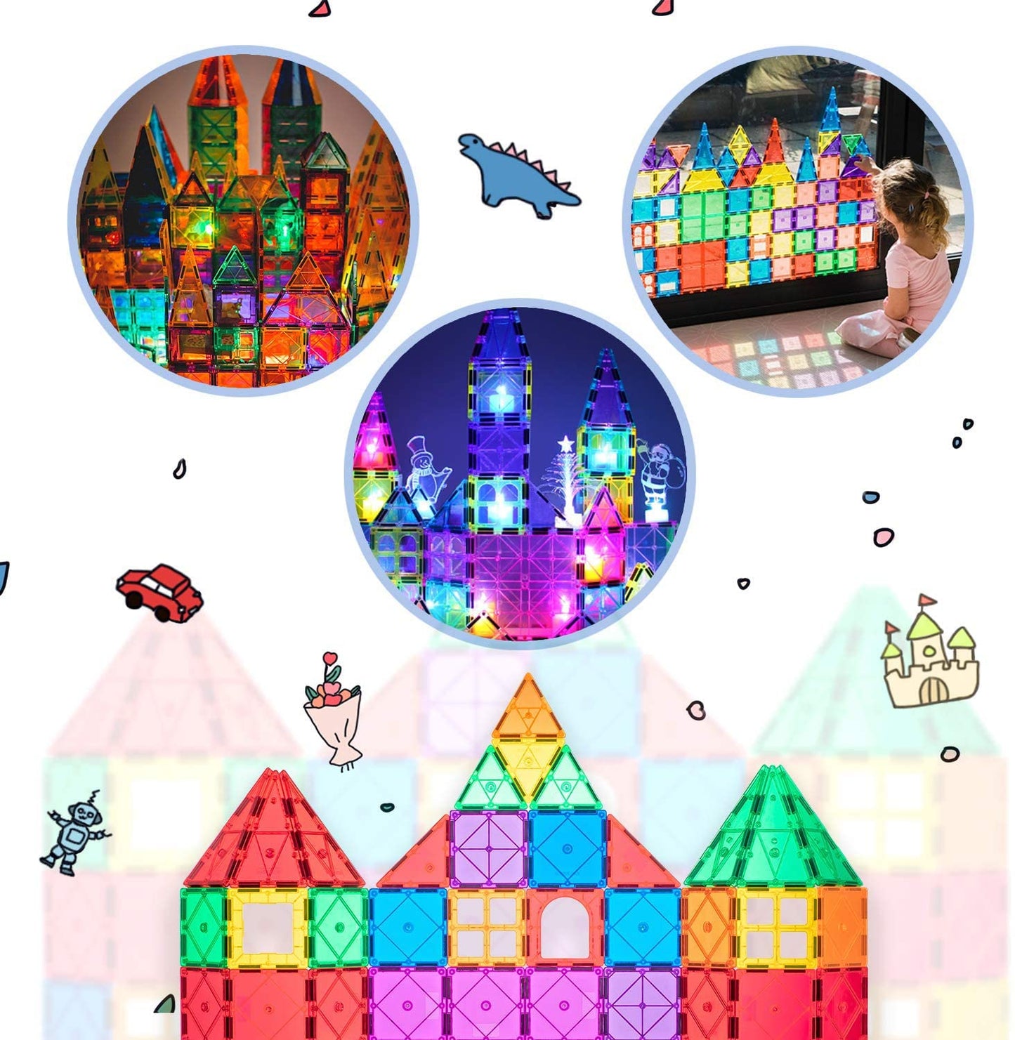 102 PIECES Compatible Magnetic Tiles Building Blocks Stem Toys for 3+ Year Old Boys and Girls Montessori Toys Toddler Kids Gifts Parents Approved Sensory Toys