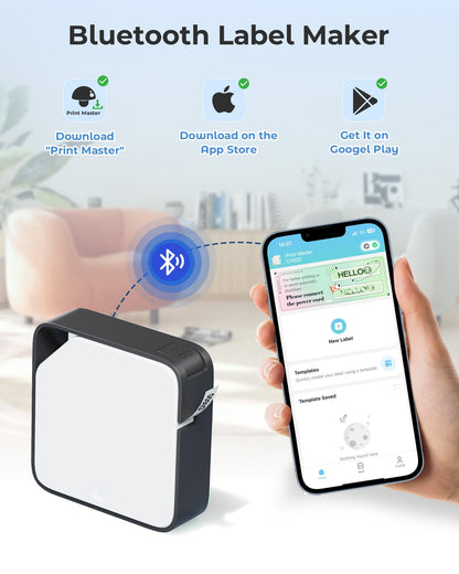 Vixic Label Maker Machine D1600 Portable Bluetooth Label Printer for Labeling, Mini Label Maker Compatible with Android & iOS Phone for organizing, Inkless Rechargeable Handheld, Black