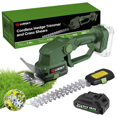 LURSKY 21V Cordless Hedge Trimmer with Battery