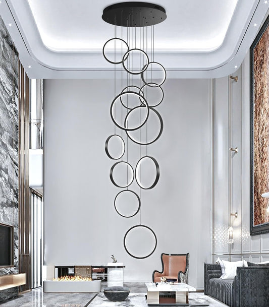 dolria Modern 12 Rings Chandeliers for Entrance LED Lights Living Room Light Chandeliers Flush Mount Ceiling Pendant Lighting 2700K 6000K Dimmable Chandelier Stairwell Foyer Enterway
