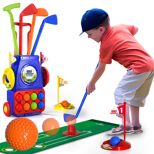 Bennol Toddler Golf Set Toys for Kids, Upgraded Kids Golf Cart Toys Sets with 4 Golf Sticks, 8 Balls and 1 Mat, Indoor & Outdoor Golf Toys for 3 4 5 6 Year Old Boys Girls Toddlers