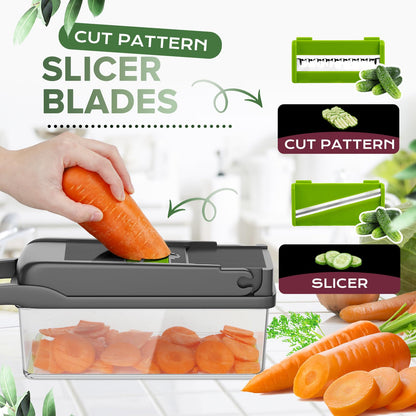 Vegetable Chopper, Raipeu 14 in 1 Multifunctional Food Chopper With Vegetable Peeler, Kitchen Vegetable Slicer Dicer Cutter with Container, Chopper for Onion Carrot Cucumber(Grey)