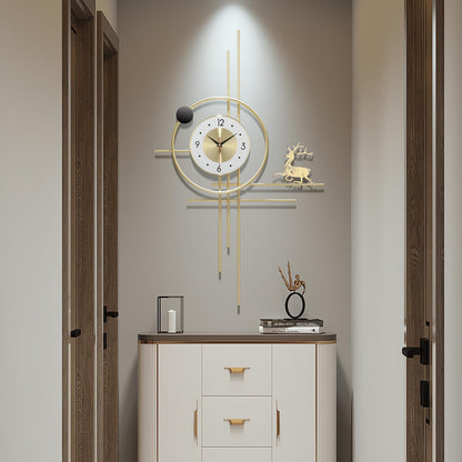 PSYCHE GOD Modern Gold Wall Clock 24.8 Inch Decorative Metal Wall Clocks for Living Room Decor,3D Elk Non-Ticking Clock Battery Operated for Bedroom