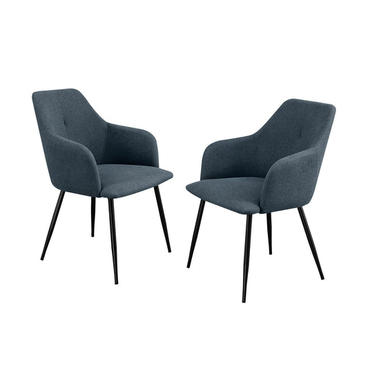 Walker Edison Gemma Contemporary Upholstered 24 Inch Dining Chair, Set of 2, Indigo Blue