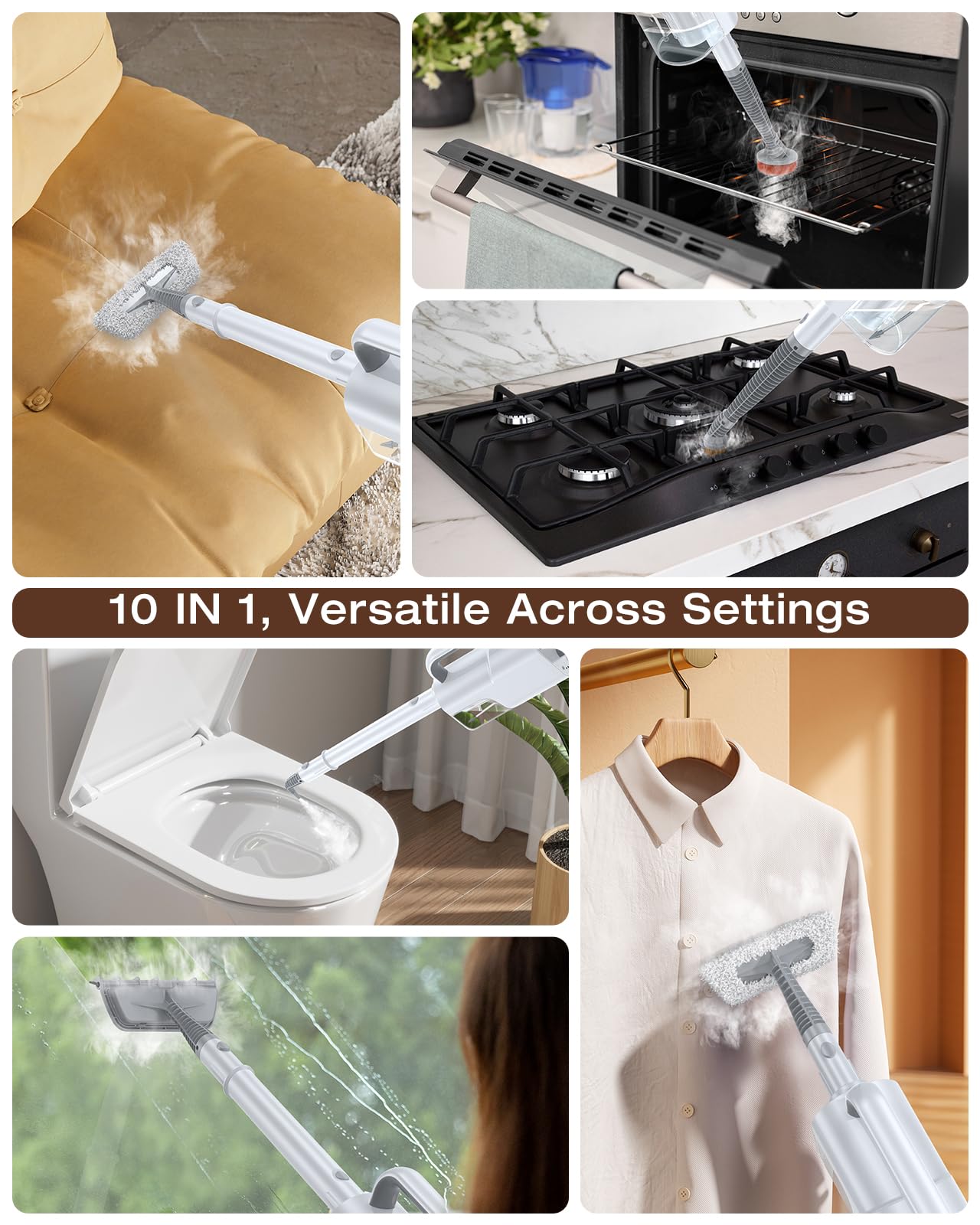 LABIGO 10-in-1 Steam Mop with Detachable Handheld Steamer, 350ml Tank, 10s Heat-Up, 248°F Steam Cleaner, 2-Level Control and Swivel Head for Floors, Carpets, Tiles, BBQ grill and Multi-Surface