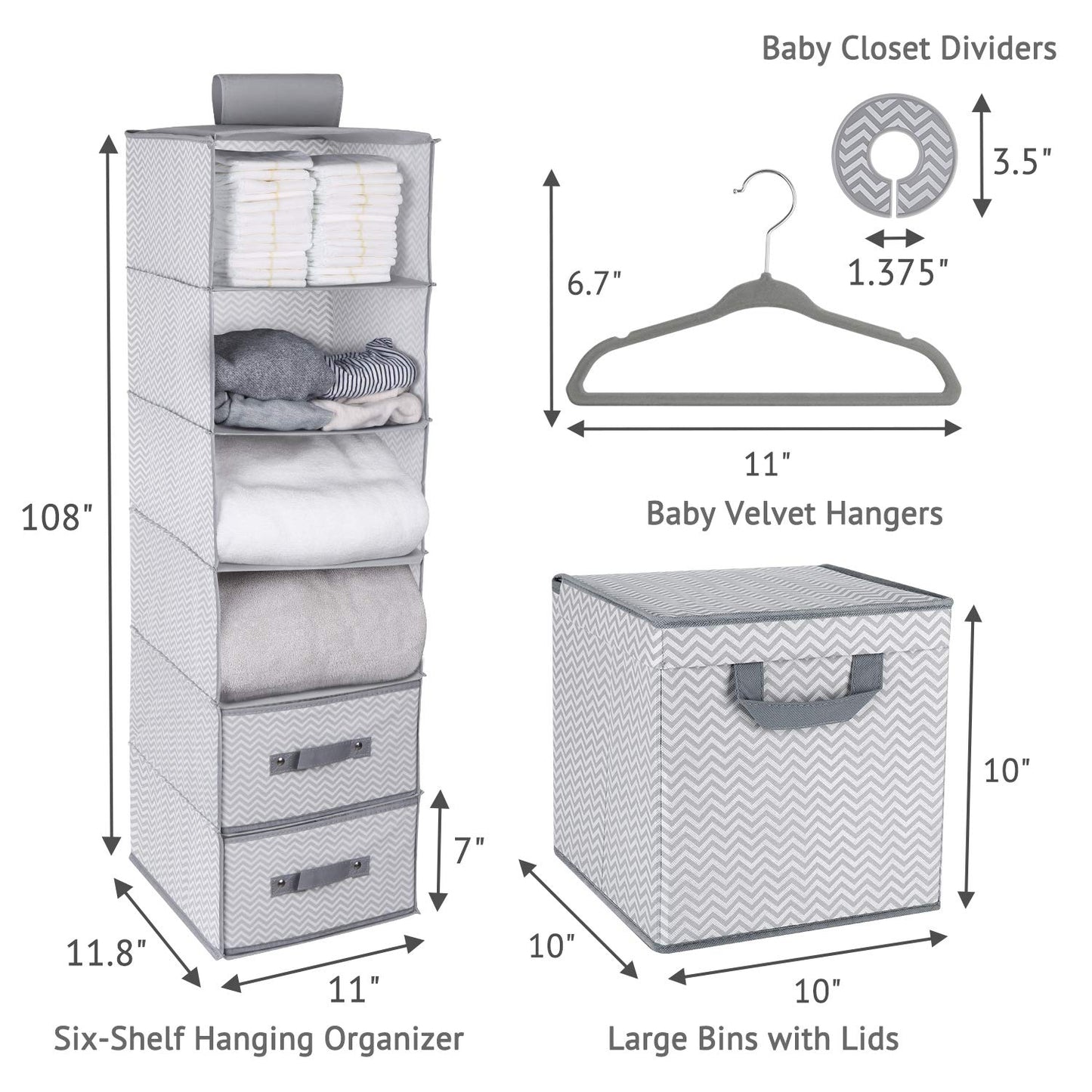 42-Piece Nursery Organizer Set in Chevron Grey