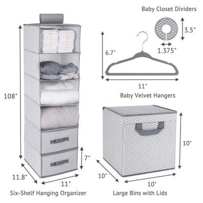 42-Piece Nursery Organizer Set in Chevron Grey