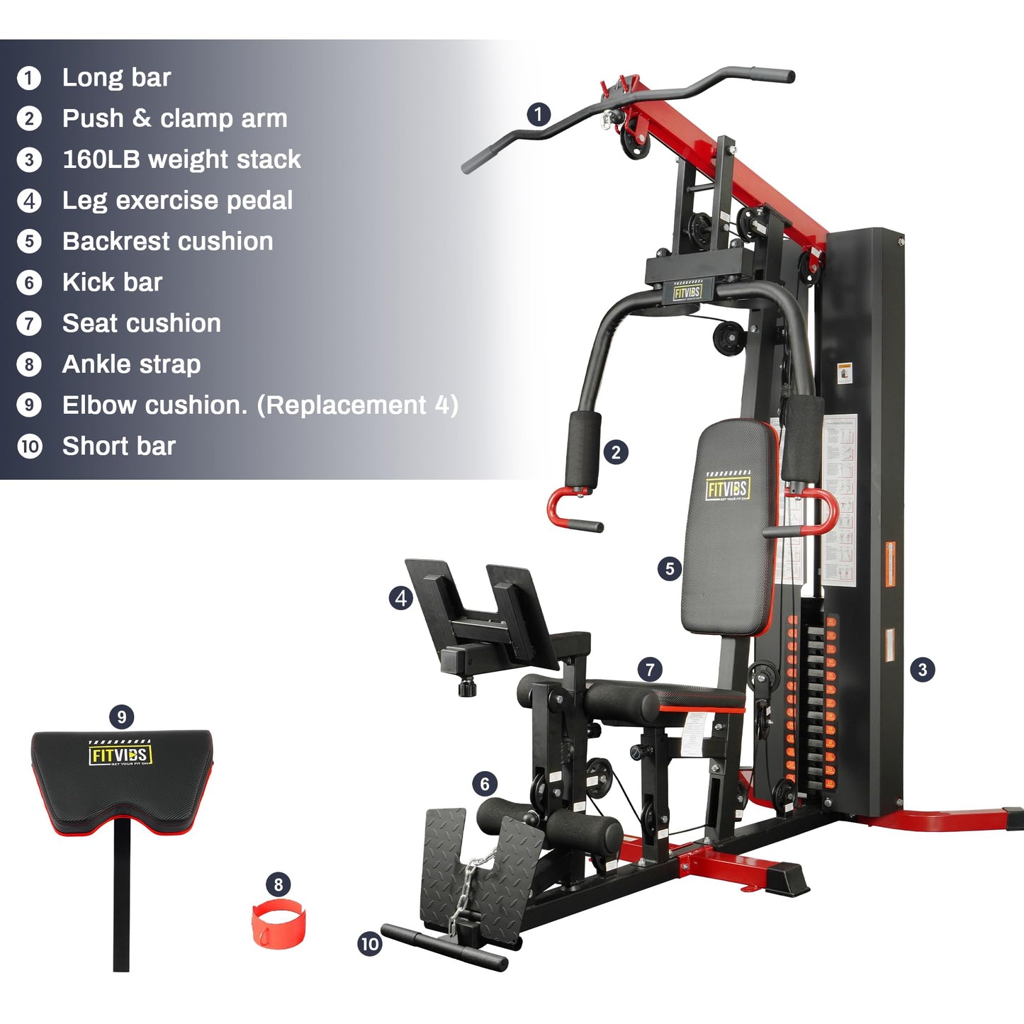 Fitvids Multifunctional Home Gym Equipment with 160 lbs Weight Stack