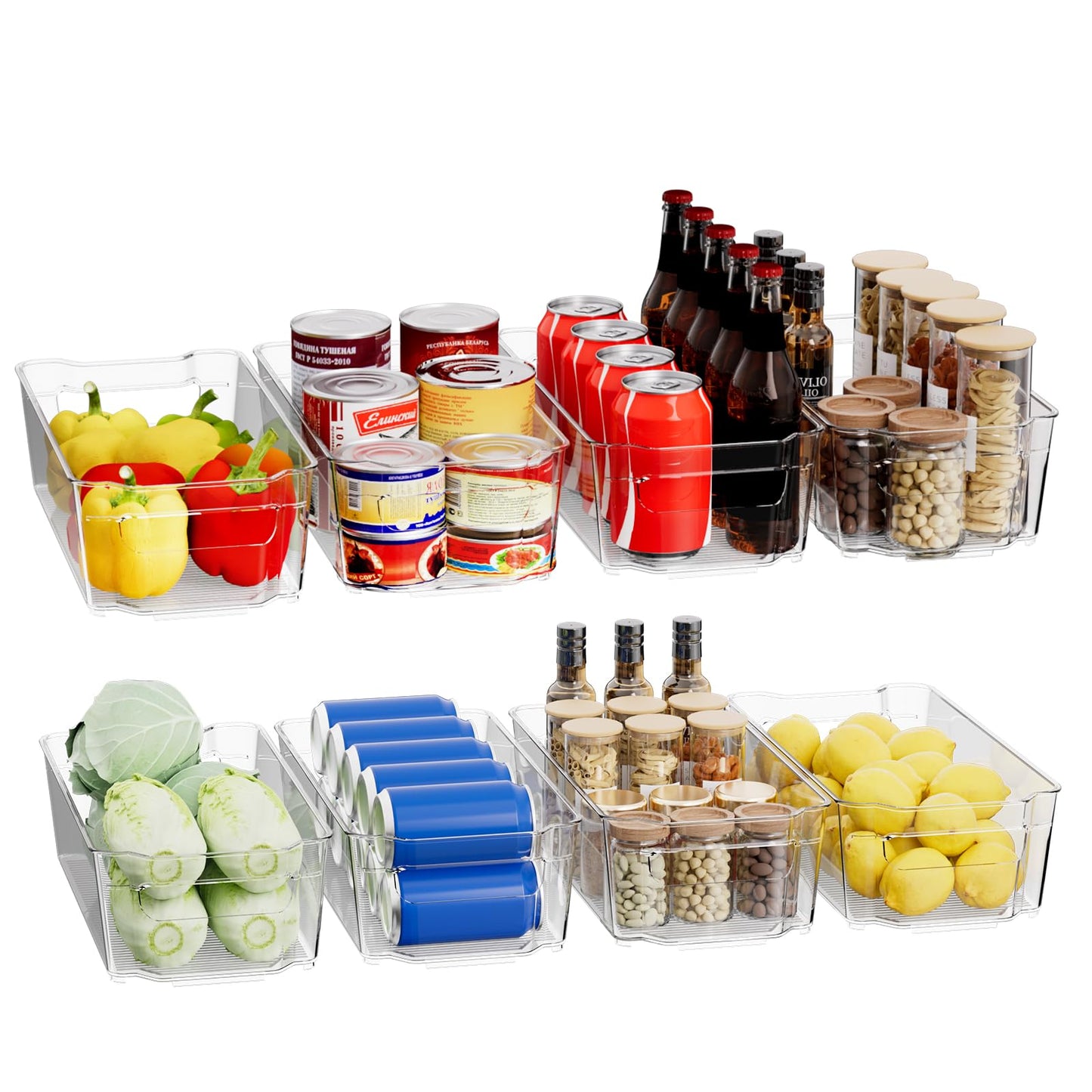 8-Pack Clear Plastic Fridge Organizer Bins