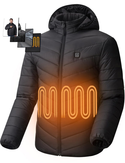 YHQ Heated Jacket with 12V 20000mAh Battery Pack, 6 Heating Zones, Heated Jackets for Men Ideal for Winter Cycling, Skiing, Camping and Fishing S Black