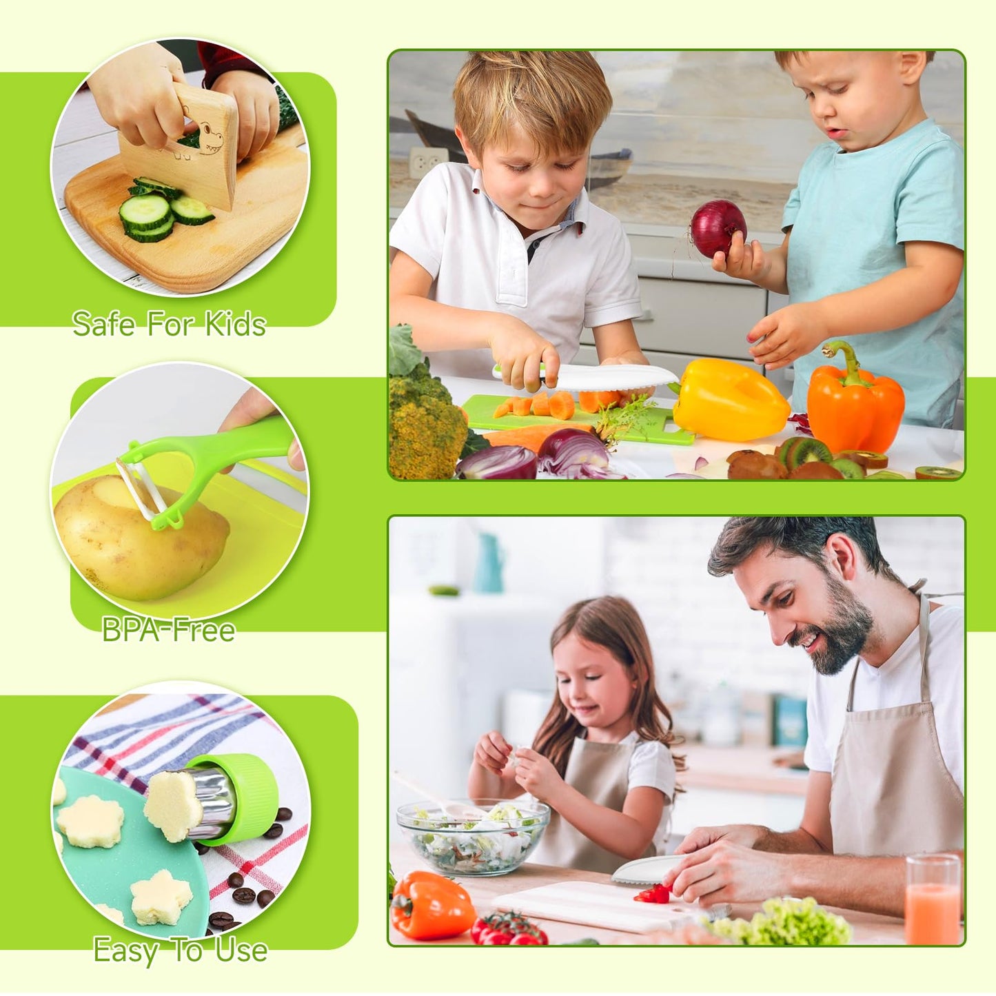 Kids Knife Set with Cutting Board & Tools