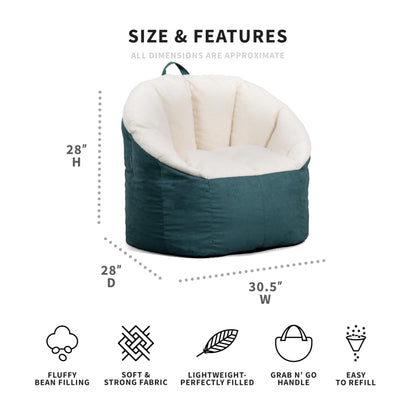 Big Joe Milano Bean Bag Chair, Oat Sherpa and Sage Vegan Suede, Soft Polyester, 2.5 feet