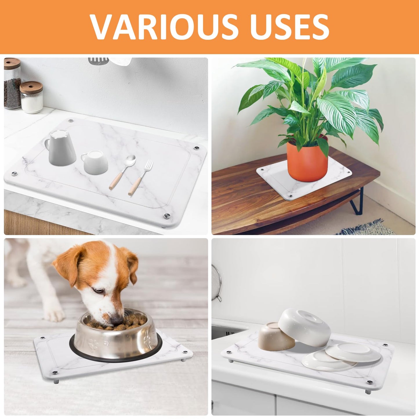 Upgrade Stone Dish Drying Mat with Grooves, Ultra Absorbent, Quick Dry, Heat Resistant, Diatomaceous Earth Sink Tray Drying Mat for Kitchen Counter, for Dishes, Pets Bowls, Plant Pots