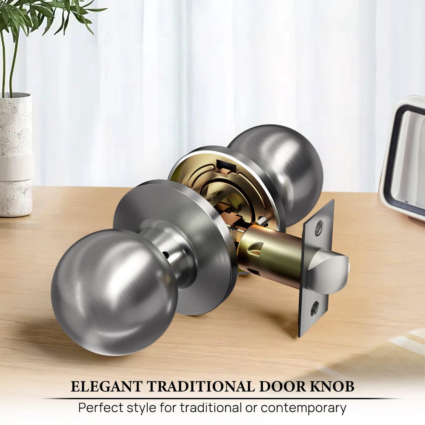 VICMEON 6 Pack Passage Door Knobs Keyless, Interior Door Lock Reversible Heavy Duty Design, Satin Stainless Steel Passage Door Knobs Interior for Closet or Hall