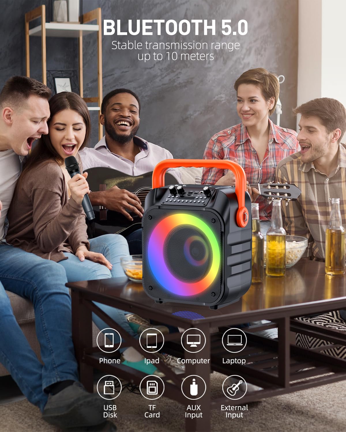 Portable Karaoke Machine with 2 Wireless Microphones
