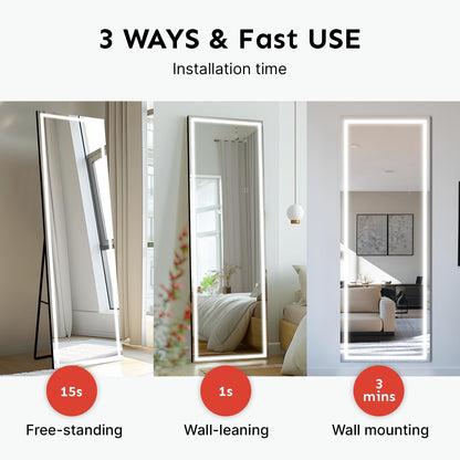 Kosmonia Full Length Mirror with Dimmable LED Light