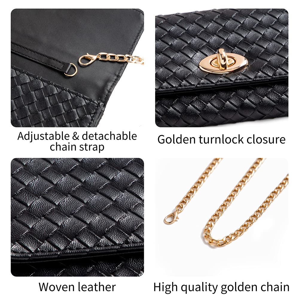 U+U Crossbody Bags for Women, PU Leather Small Shoulder Handbags Wallet Purse with Removebale Chain and Credit Card Slots (Black)