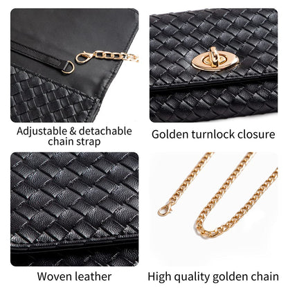 U+U Crossbody Bags for Women, PU Leather Small Shoulder Handbags Wallet Purse with Removebale Chain and Credit Card Slots (Black)
