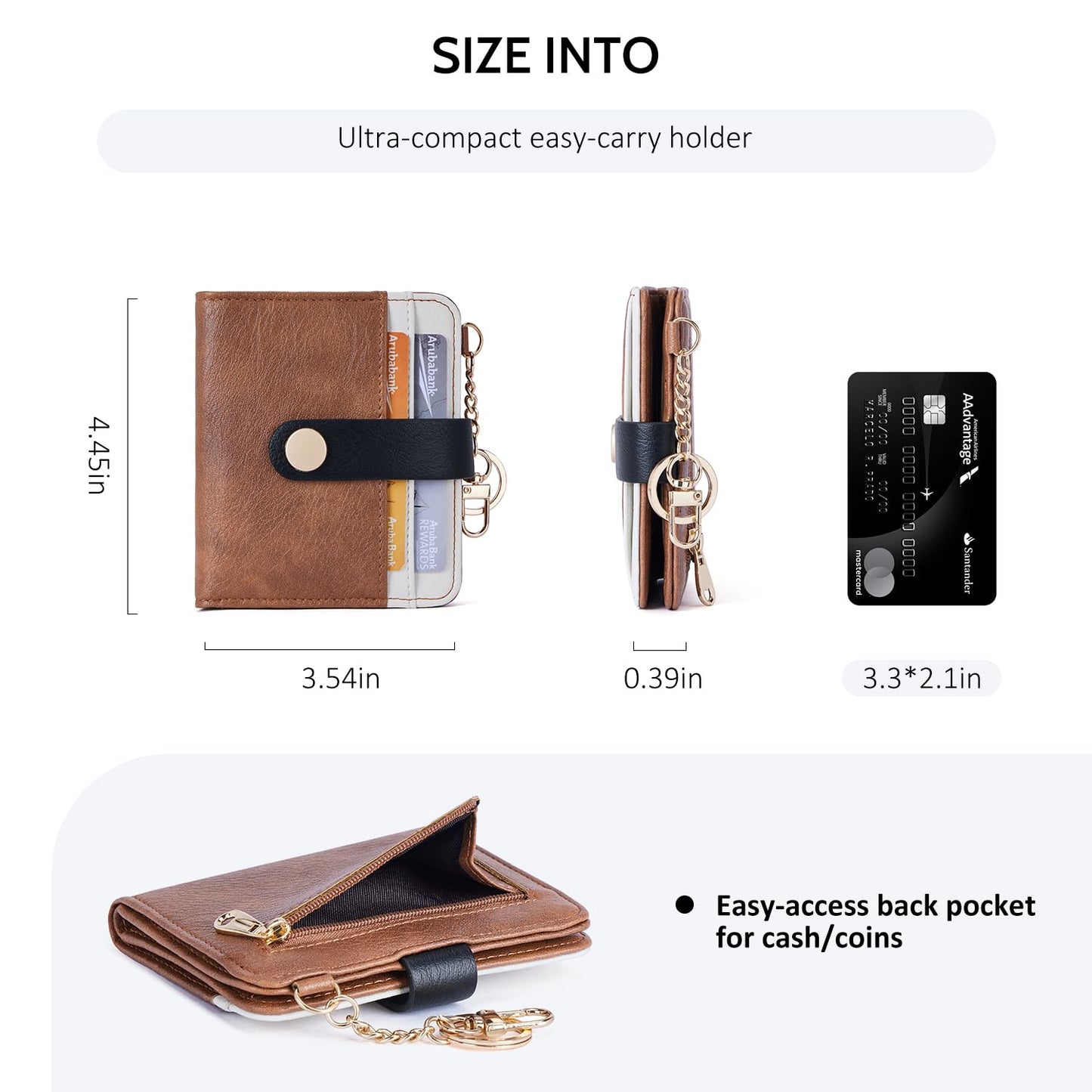POIUGOYA Slim Wallet for Women,RFID Blocking Bifold Credit Card Holder with Zipper Coin Pocket,ID Window,Keychain