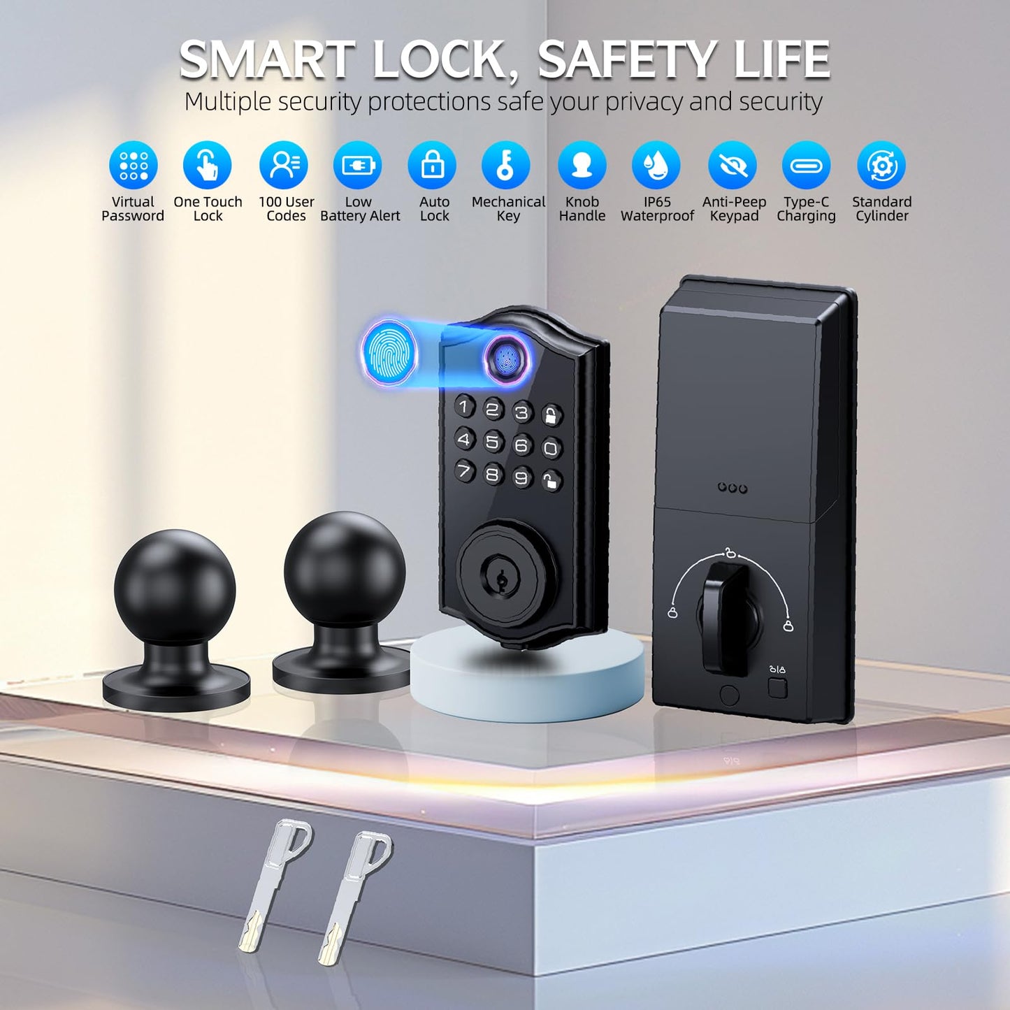 Keyless Smart Lock with Fingerprint and Keypad