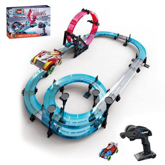 INSGEN Slot Car Race Track Sets for Kids, Magnetic Attraction Track Builder, Electric Remote Control Track Car Birthday Toys for Boys Kids Age 6 7 8-12