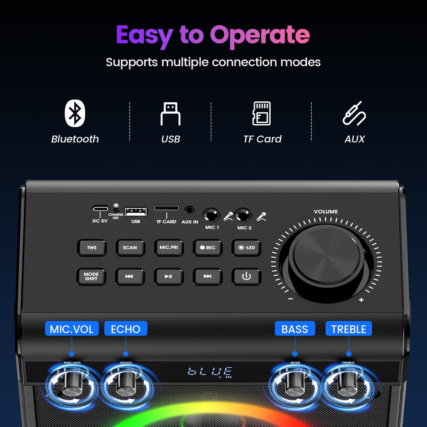 Portable Karaoke Machine with 2 Wireless Microphones