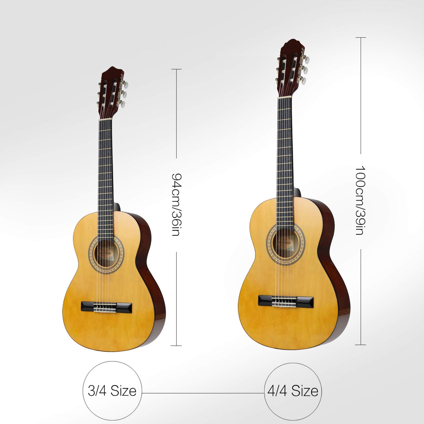 HUAWIND 39 Inch Classical Guitar Full Size Acoustic Guitar Nylon Strings Guitar for Beginners Adults