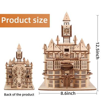 3D Wooden Puzzles Adults Teens, Castle Wooden Puzzle Building Kit LED Lights Music Box Rolling Beads Brain Teaser Puzzles, Retro Castle Puzzles Crafts Mechanical Model for Age 14+Teens…