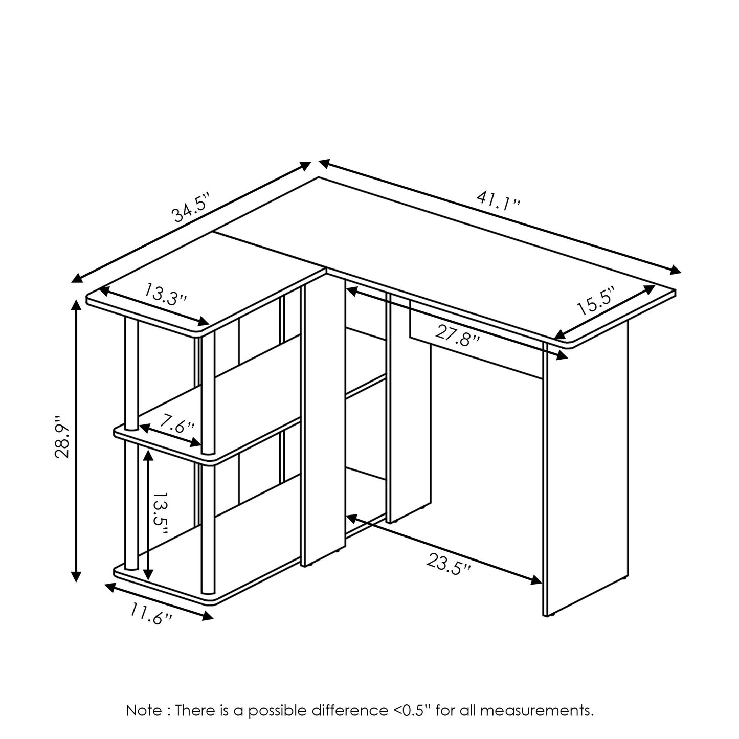 Furinno L-Shape Computer Desk with Bookshelf