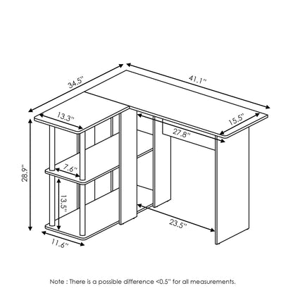 Furinno L-Shape Computer Desk with Bookshelf