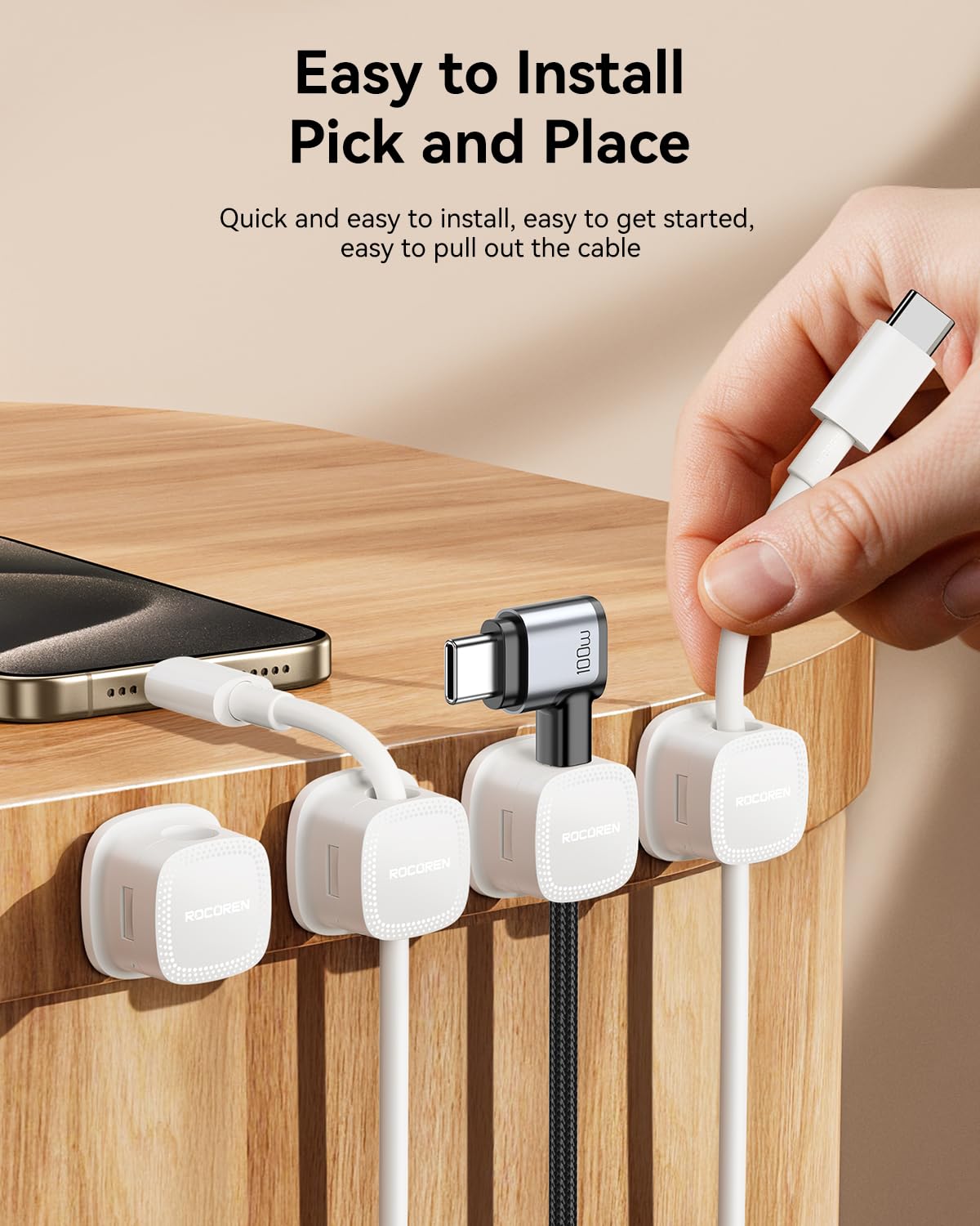 6-Pack Magnetic Cable Clips for Desk Organizer