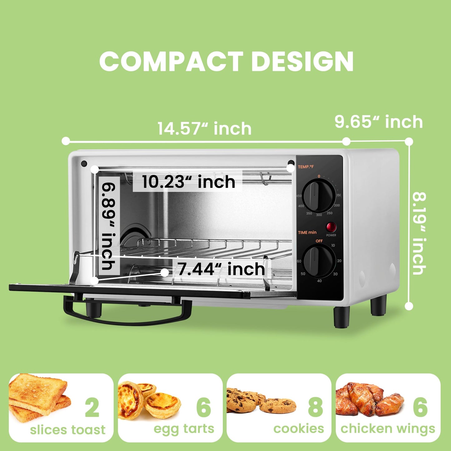 COMFEE' Mini 2-Slice Toaster Oven, Countertop toaster oven, 2-Knobs Easy to Control with Timer for Bake, Broil, Toast, 1000W, Black/White (CO-B08AA(BK))