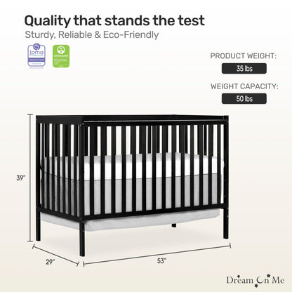 Dream On Me Synergy 5-In-1 Convertible Crib In Black, Greenguard Gold Certified