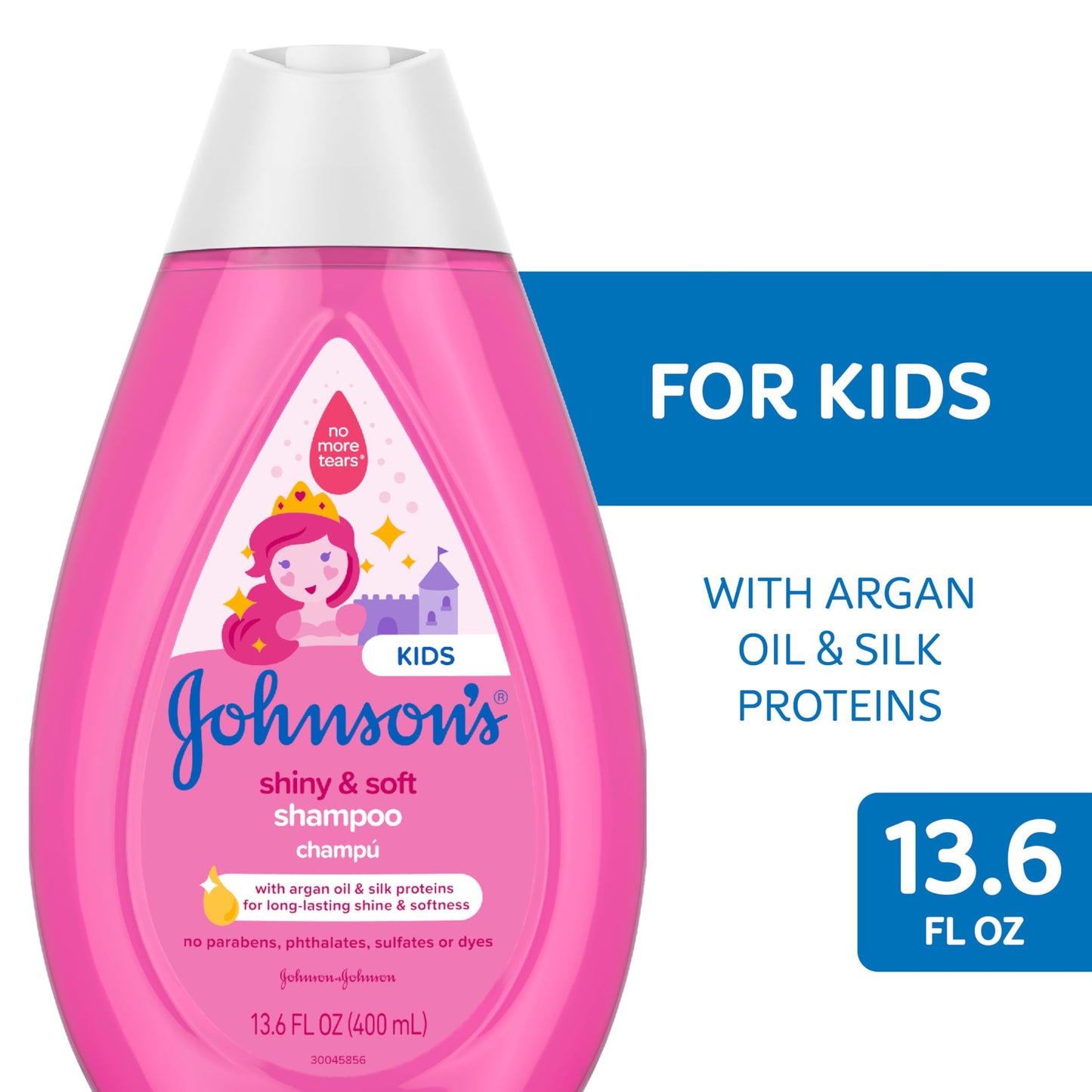 Johnson's Kids Shiny & Soft Tear-Free Kids' Shampoo with Argan Oil & Silk Proteins, Hair Wash Gently Cleanses & Boosts Natural Shine & Softness, Hypoallergenic, Sulfate-Free, 13.6 fl. oz