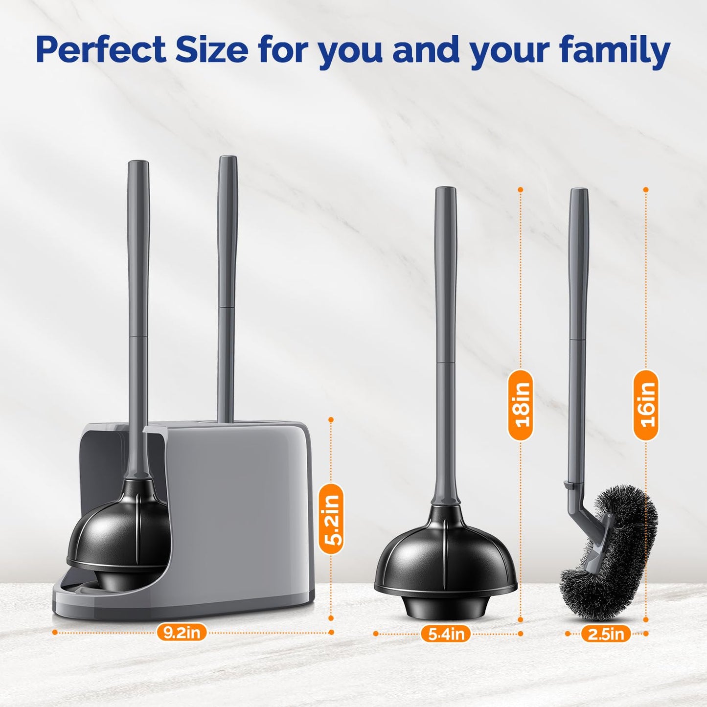 HAMITOR Toilet Plunger and Brush Set with Holder