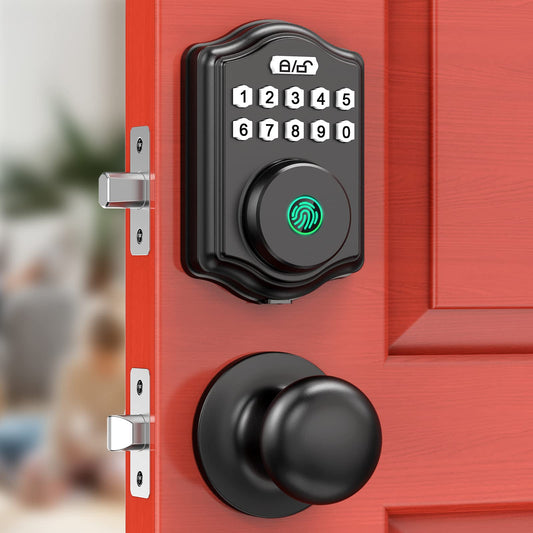 Fingerprint Deadbolt Lock for Door, Keypad Deadbolt Front Door Lock Set with Passage Door Knob, Digital Electronic Door Lock with Code/Fingerprint/Key, IP65 Auto-Lock Door Locks for Front Door