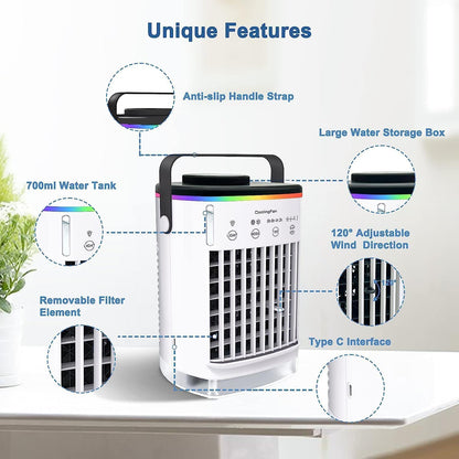 UPDATE: DEAD ❗ Portable Air Conditioners, Cooling fan Mini Air Conditioner Portable, 4 Wind Speed & 7 LED Light, 2 Cool Air Spray & 2-8H Timer, Personal Air Conditioner Evaporative Air Cooler for Room/Office