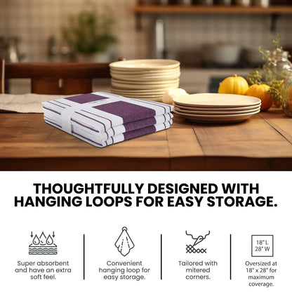Candy Cottons Stripe Kitchen Towels Decor Mordern Design Centreband Tea Dish Towels Boho Stripe Absorbent Festive Gift Set of 3 Pantry Reusable Kitchen Dish Towel|Easter Spring Decor 18x28 Inch Purple