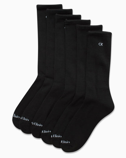 Calvin Klein Men's 6 Pair Athletic Crew Socks, Size 7-12, Pure Black
