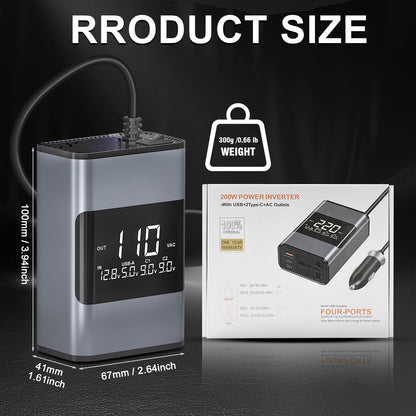 200W Car Power Inverter with Dual Outlets