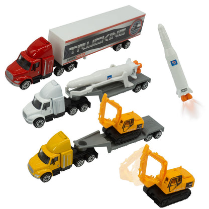 Die-Cast Toy Truck with Rocket and Excavator