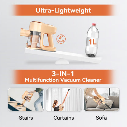 DEVOAC Cordless Vacuum Cleaner, Ultra-Lightweight Stick Vacuum, 2200mAh Battery Up to 40mins Runtime, 6 in 1 Powerful Handheld Vacuum for Home Hard Floor Carpet Pet Hair (Sunset)