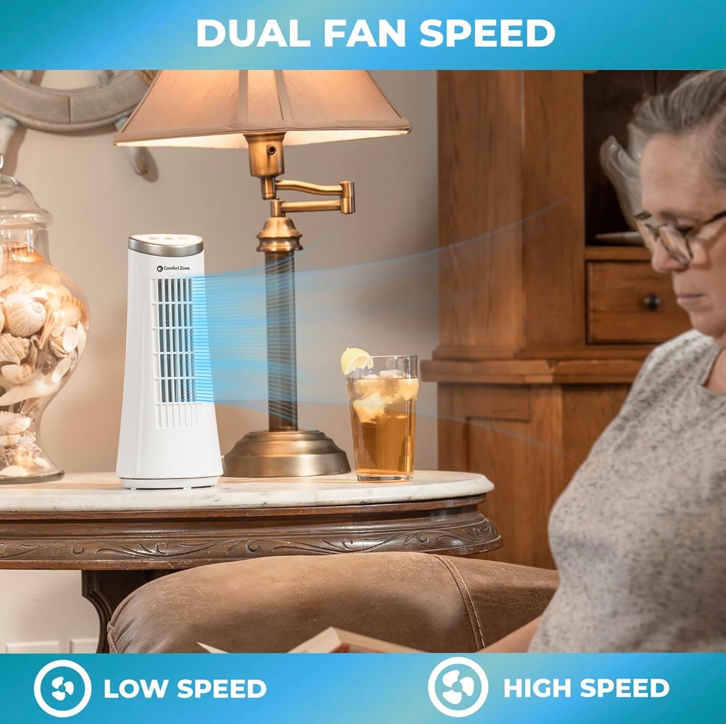 12 Inch Comfort Zone Oscillating Tower Fan