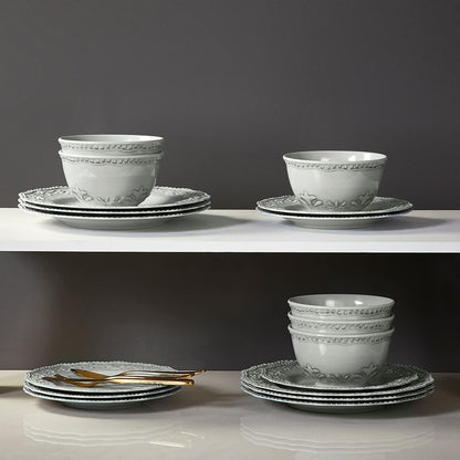 TP 18-Piece Dinnerware Set, Melamine Dinner Dishes Set with Bowls and Salad Plates, Non-breakable Lightweight, Service for 6 (Gray)