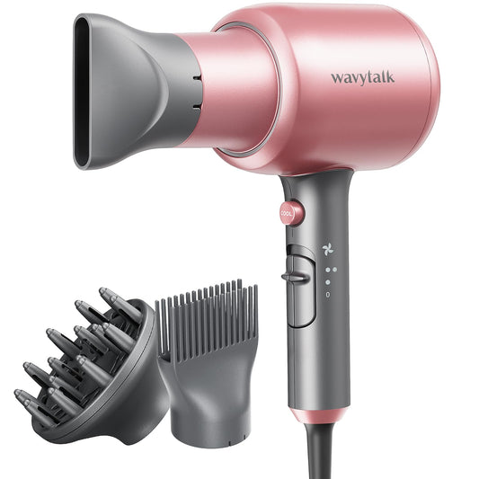 Wavytalk Ionic Hair Dryer Blow Dryer with Diffuser & Comb for Curly Hair Professional 1875W High Power Dryer with Ceramic Technology for Fast Drying as Salon Light and Quiet