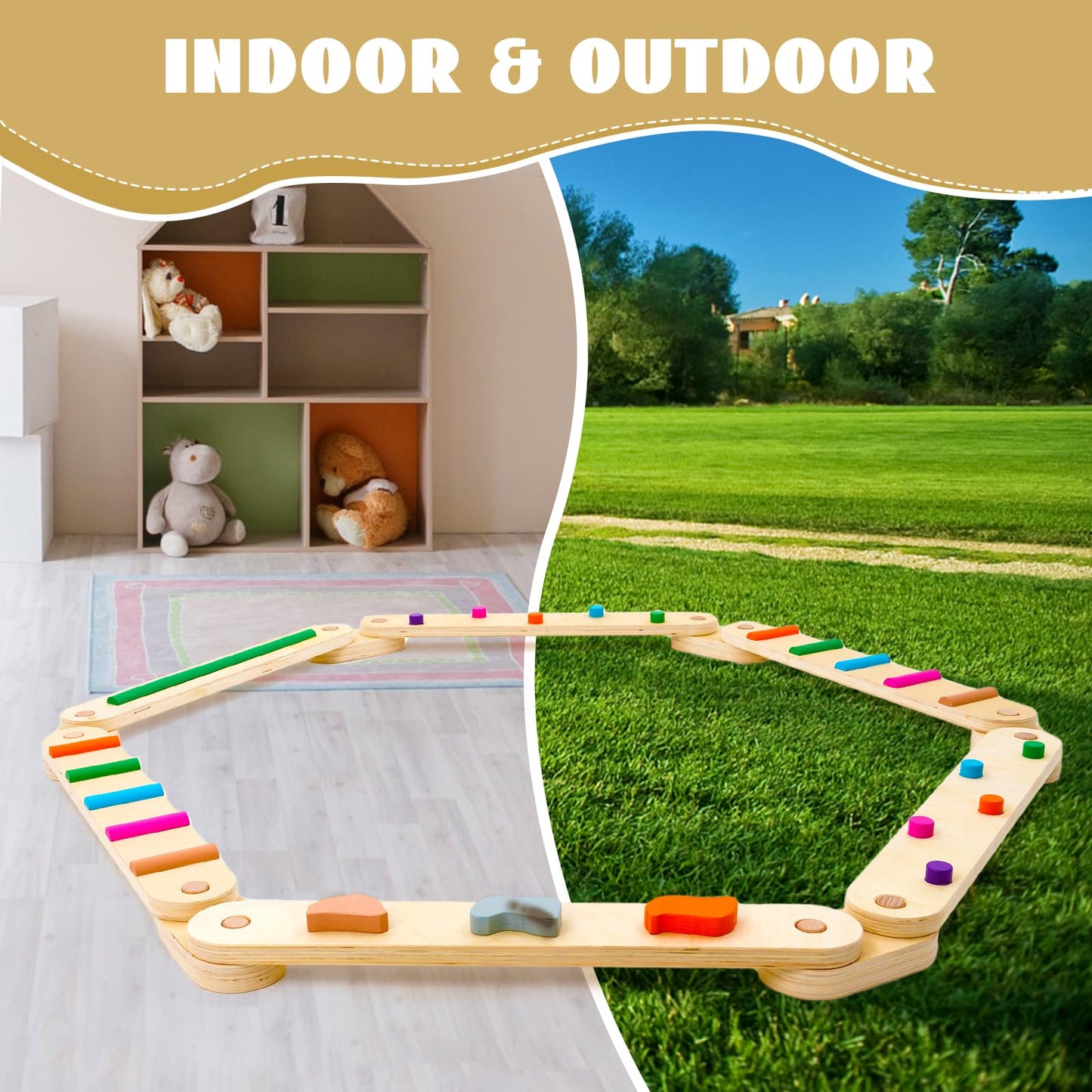 Kids Wooden Balance Beam for Coordination and Stability