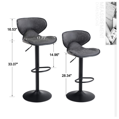 ALPHA HOME Bar Stools Modern Counter Height Bar Stools, PU Leather Adjustable Swivel Barstools, Armless Kitchen Counter Stools Dining Chairs Set of 2 (Grey)