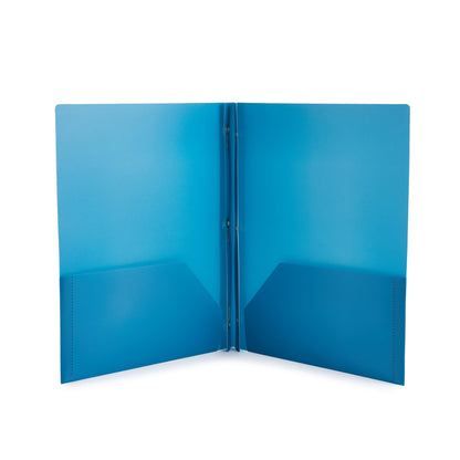 Amazon Basics Heavy Duty Plastic Folders with 2 Pockets for Letter Size Paper, Red and Blue, 2-Pack